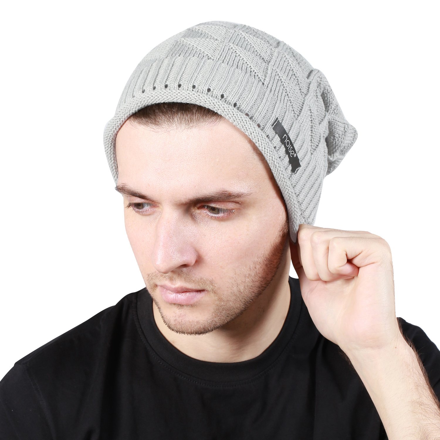 Noise Men's Acrylic Beanie Cap (NOICAP-WNTR002_Grey_Free Size