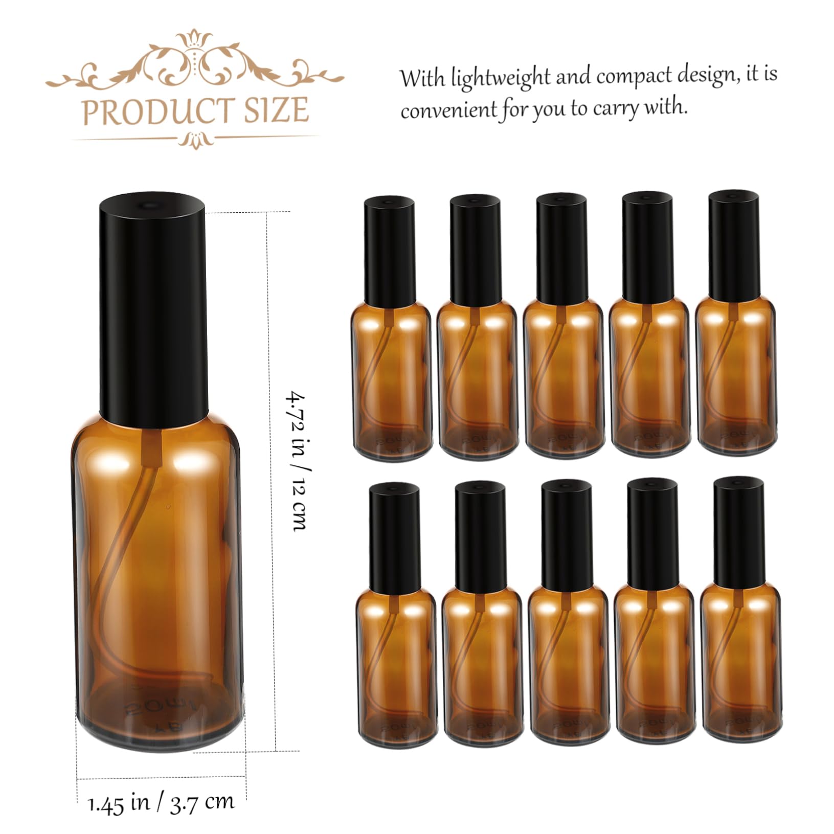 Set 10 Bottiglie Spray Vuote in Vetro Marrone 50ml Bottiglia Cosmetica Riutilizzabile Design Compatto Leggero per Viaggi All'aperto