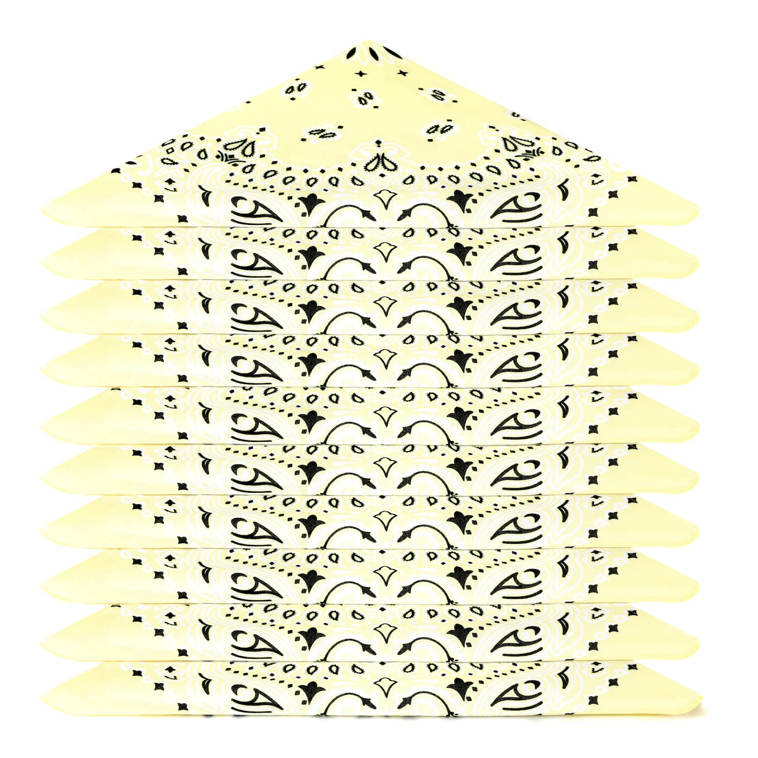 Karl Loven Pack of 100% Cotton Paisley Bandana Scarves Bandanas 25 Colours to Choose From – Pack 5/10/20, Pastel Yellow (Mandala Model), Lot de 20