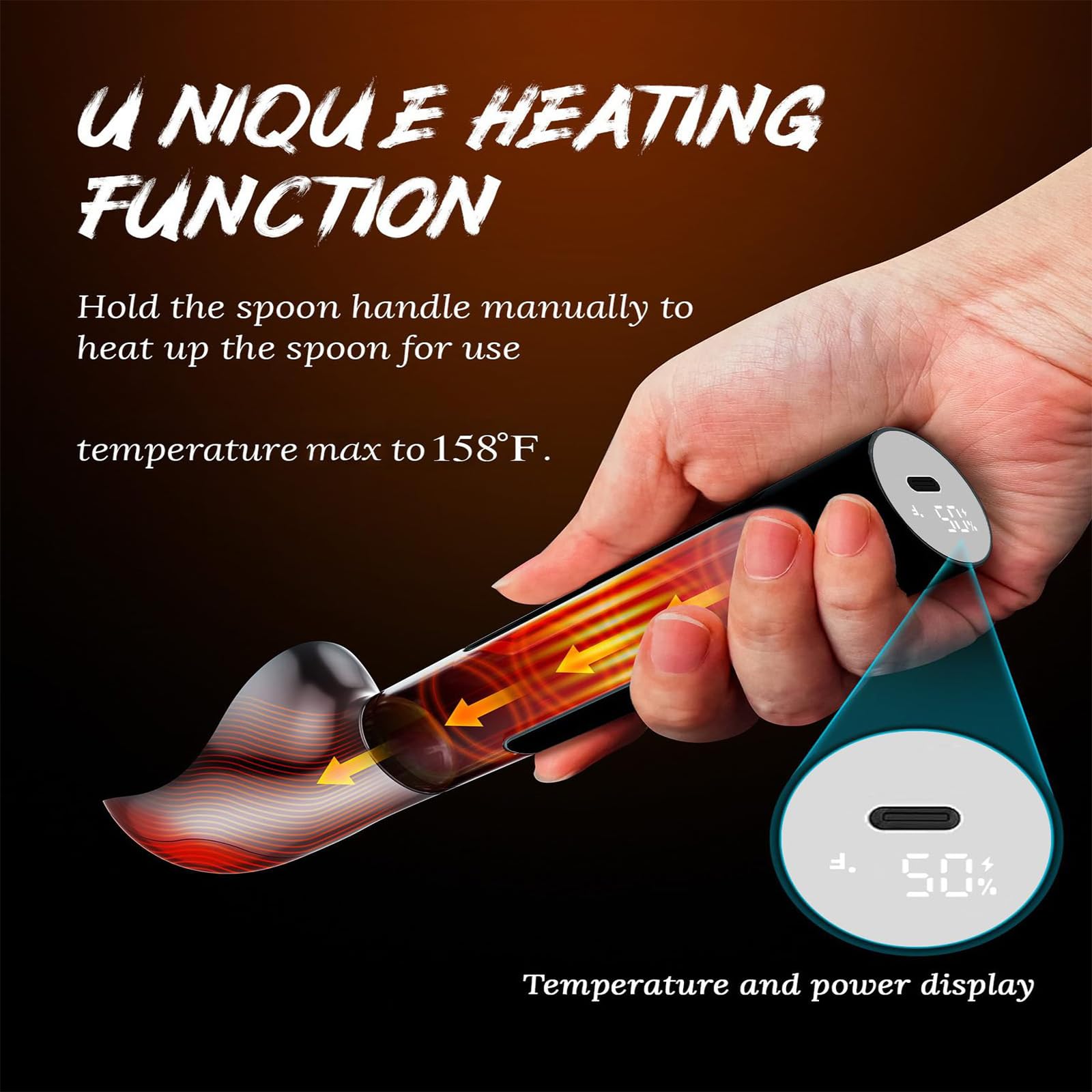 Cuillère à glace chauffante rechargeable avec affichage numérique, température réglable, design étanche