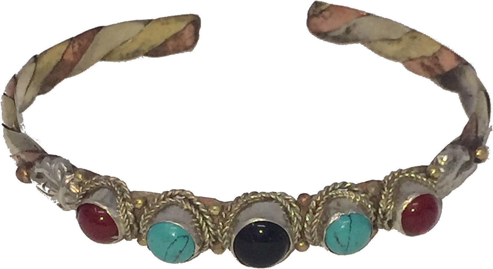 Copper and Brass Five Stones Tibetan Healing Bangle