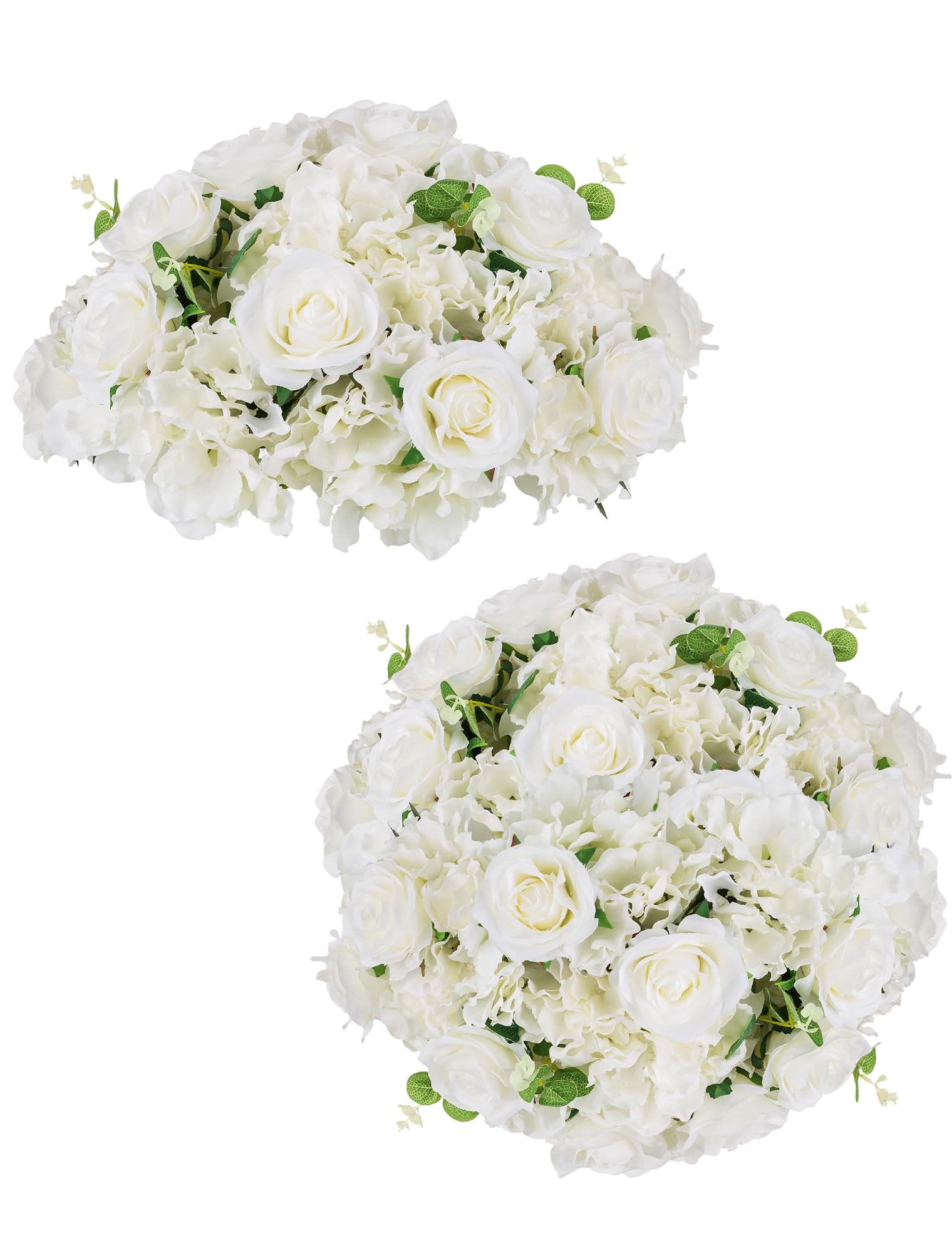 BLOSMON Fake Flower Balls Centerpieces: 2 Pcs 15.7" Large White Rose Hydrangea Artificial Flowers Arrangement for Wedding Table - Faux Silk Floral for