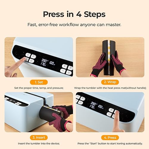 Miniatura 5 de HTVRONT Auto Tumbler Heat Press 2  Máquina de prensa de calor de vaso A200 totalmente envuelta para vasos de 40 onzas con asa, máquina de