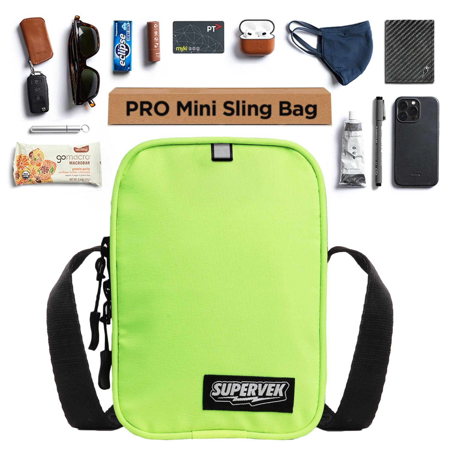 supervek Pro Small Sling Bag for Men Women Crossbody - Water-Resistant Small Side Bag for men travel - Cross Body Shoulder Hand Mini Bag for men - Passport Small Bags for Mens - Streetwear Neon Green-picture-29