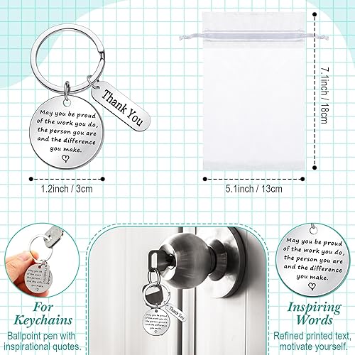 Miniatura 4 de Sasylvia El juego de 150 bolígrafos de agradecimiento a granel para empleados incluye 50 bolígrafos inspiradores, 50 llaveros de agradecimiento de