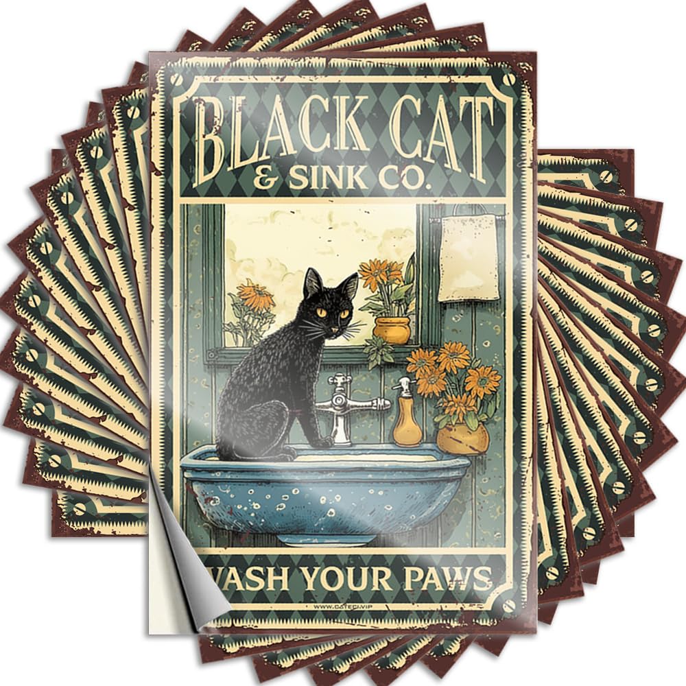 Tattoo Western Rv Camping Accessories Bottle Black Cat Wash Your Paws - No Residue Decals for Friends(12X18CM)