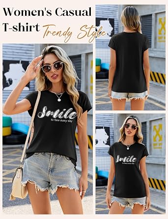 CMTOP T-Shirt Women's Tops Summer Casual Crew Neck Capsleeve T Shirts Ladies Short Sleeve Loose Printed Tshirts Elegant Tunic Tops