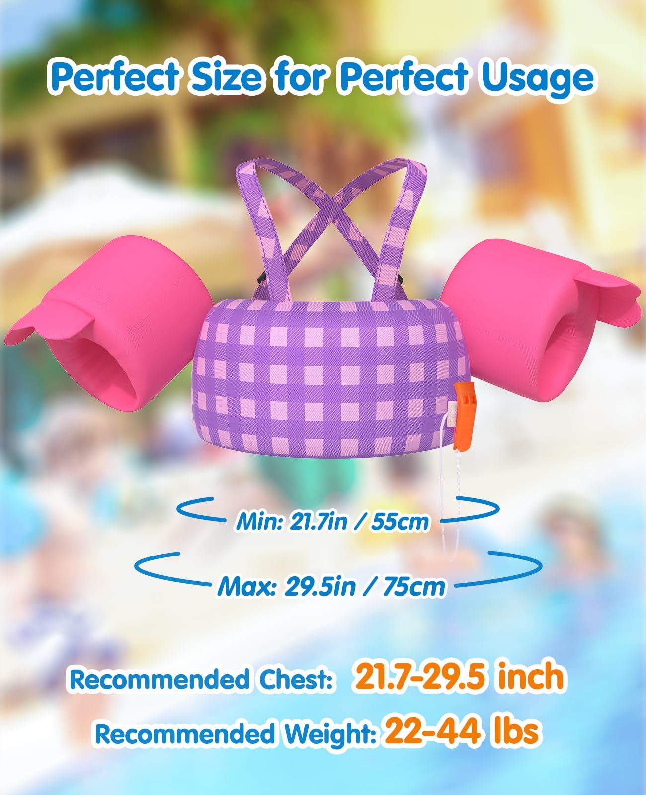 HeySplash Gilet da Nuoto per Bambini, Braccioli Galleggianti da Bambini con Peso 13-30/22-44lbs Anni 2-6, Giubbotto Galleggiante Bracciali Nuoto con Cinghia Regolabile per Bambini