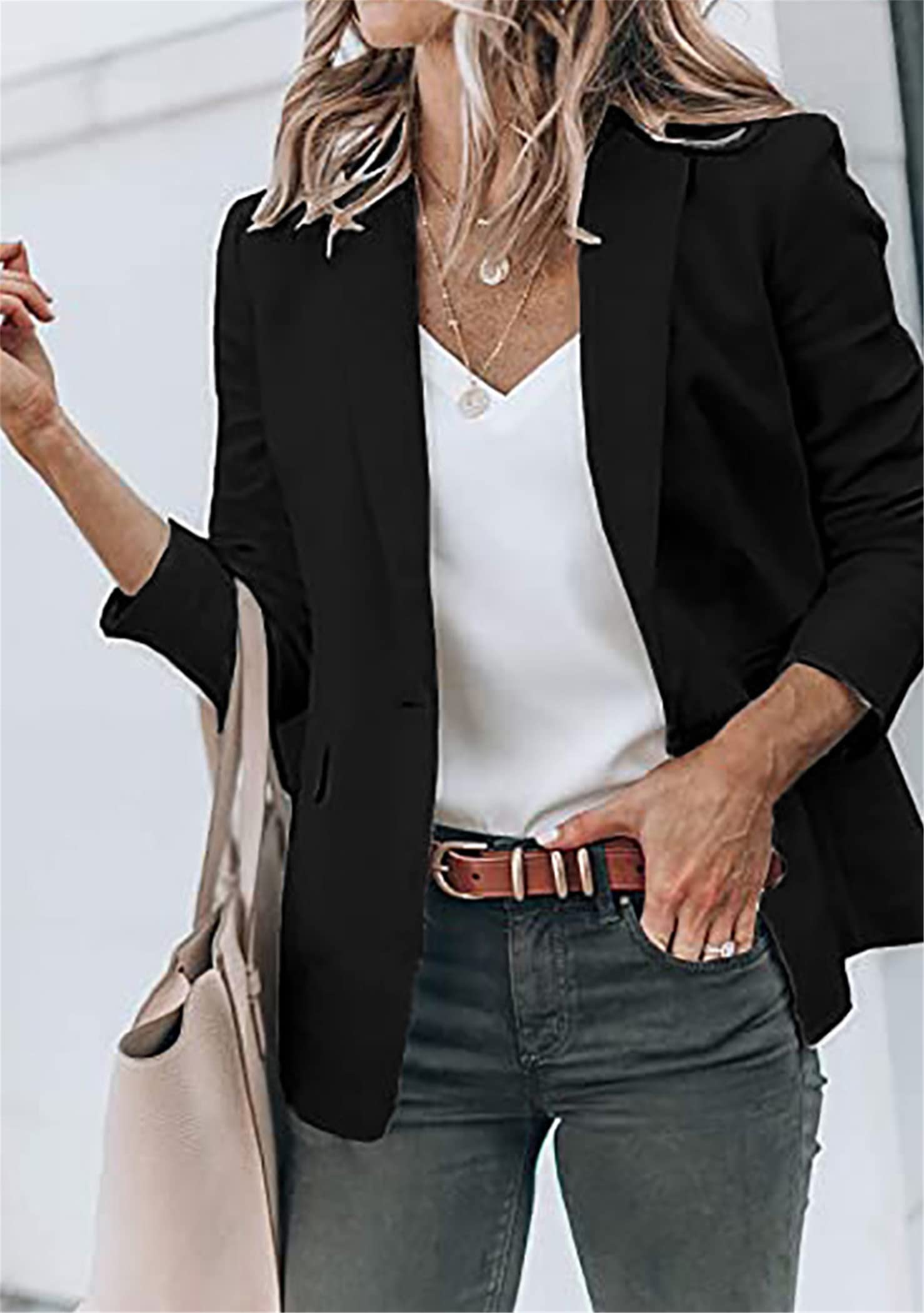 OMZIN Femmes Casual Trendy Blazer Manches Longues Revers Ouvert Devant Bureau Travail Vestes d'affaires