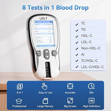 Home Cholesterol Test Kit, 8 in 1 Cholesterol Test Kit with 10 Test Strips for Home Use