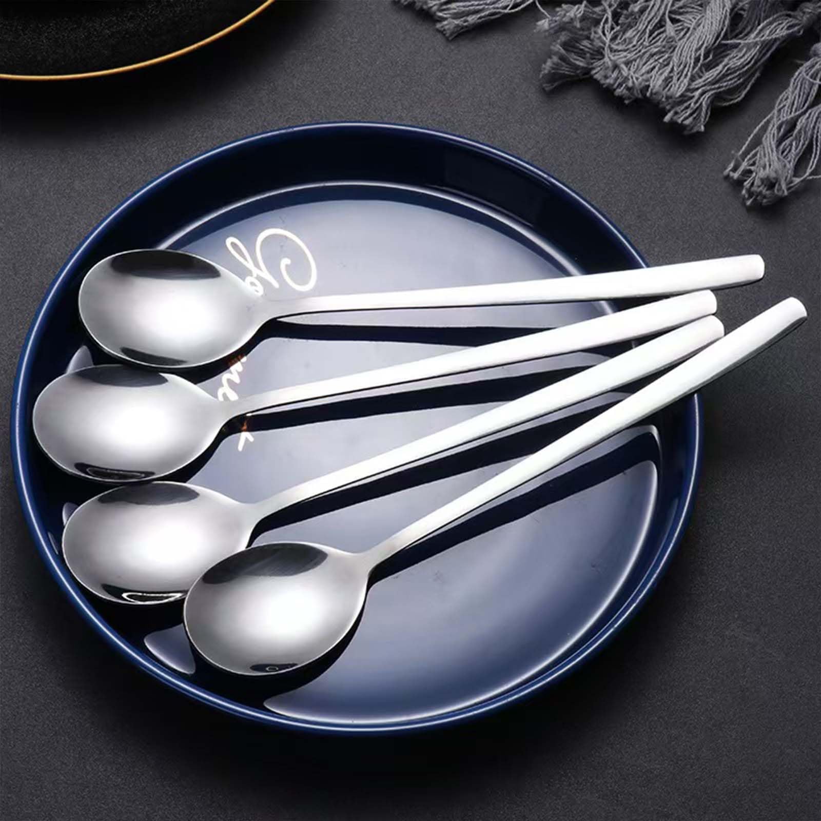 Cuchara grande de sopa de acero inoxidable apta para lavavajillas, cucharaditas grandes con borde redondo, cucharadas de 8 pulgadas (4) 8