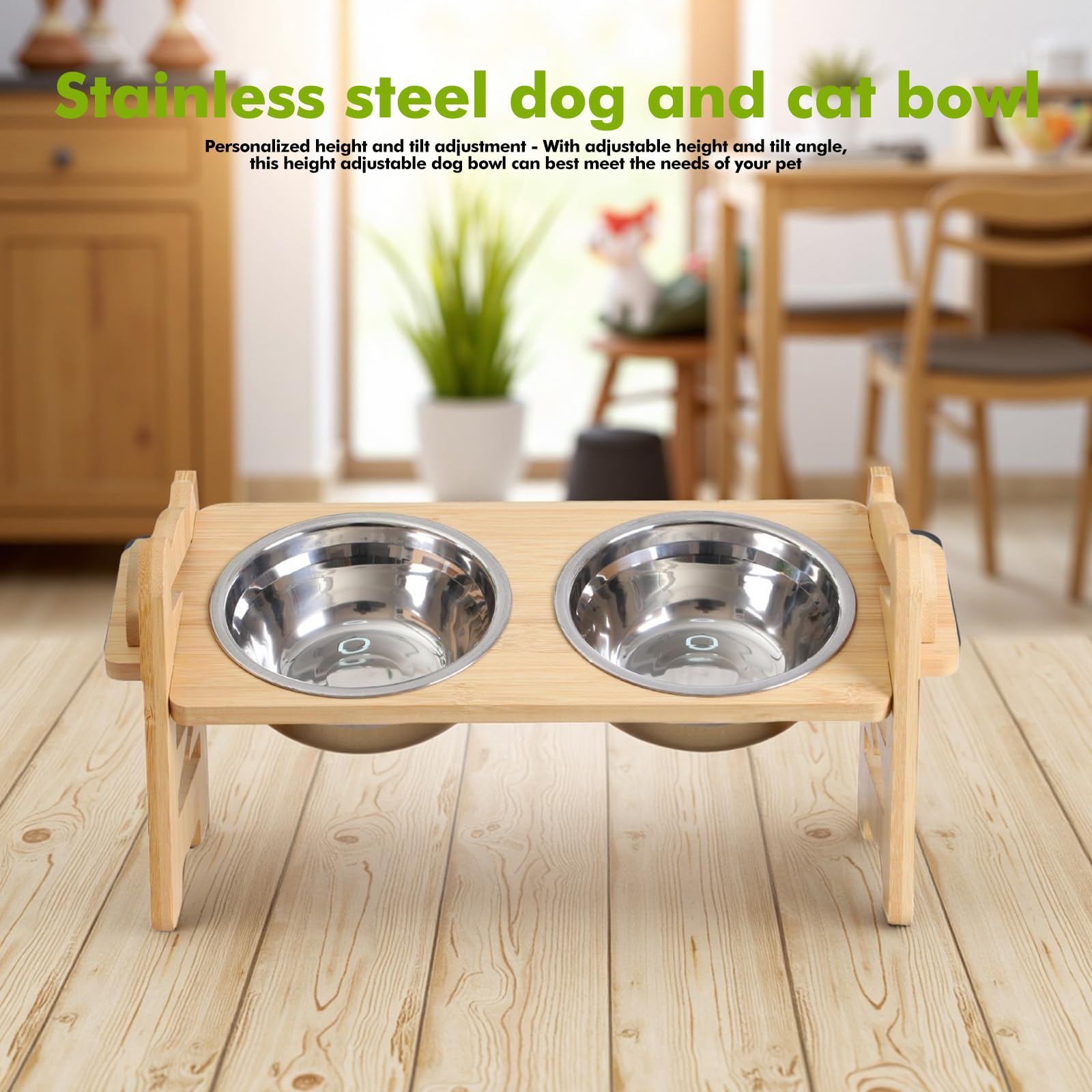 Gamelle surélevée pour chiens, ajustable et surélevée, pour chiens et chats, support surélevé en bois pour chiens avec 2 gamelles en acier inoxydable, gamelles surélevées pour chiens, gamelle pour
