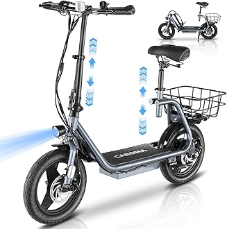 Sponsored Ad - Electric Scooter with Seat for Adults, Max 30Miles Ranges&20Mph, 500/800/1200W Motor, 14" Fat Tire Foldable Commuter E-Scooter with Basket for Pets & Cargo, 300lbs Max Load