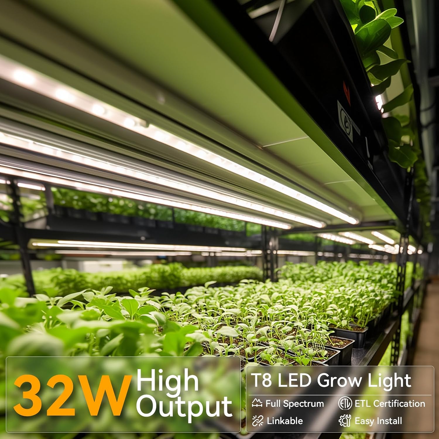 3FT Grow Lights for Indoor Plants,T8 5000K Full Spectrum Plant Light,192W(6 x 32W), LED Grow Light Strips with Timer, Aluminum Reflector, Linkable,Plant Growing Lamp Fixture for Greenhouse Indoor 6pcs