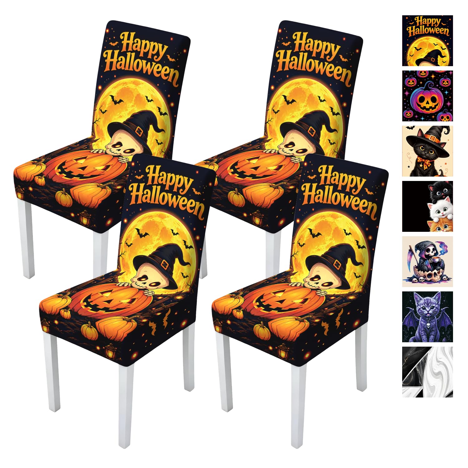 Happy Halloween Dining Chair Covers Set of 4, Pumpkin Slipcovers