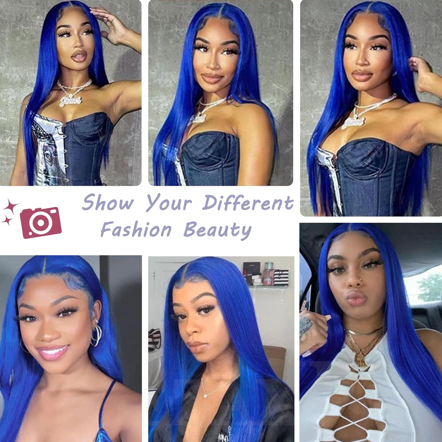 Amazon.com : Lezaxiu Blue Lace Front Wigs Pre Plucked Long  display picture 1
