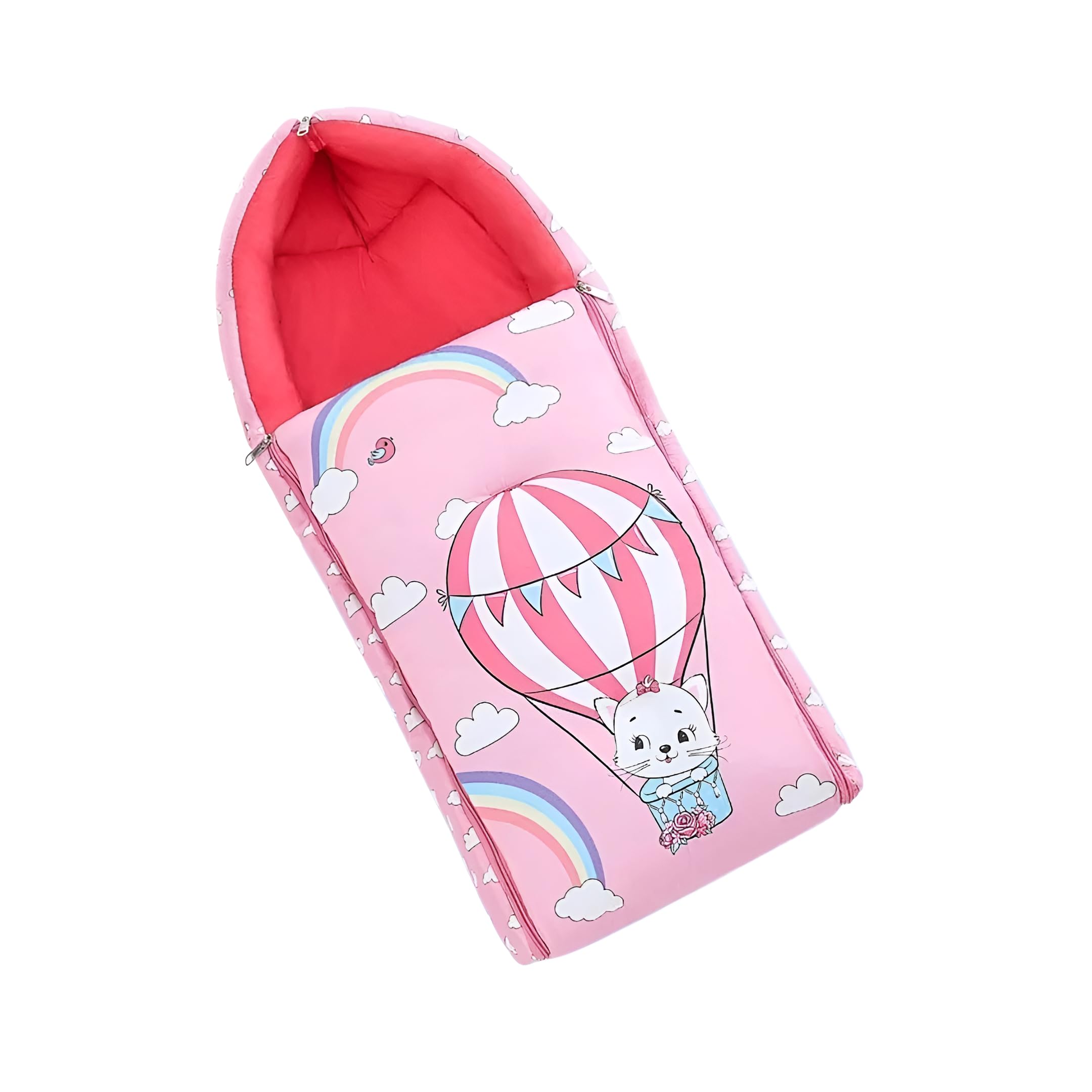 FILLOXY Baby Sleeping Bag in Muslin Cotton Material for Newborns | Soft & Skin Friendly Wrapper Lightweight Cushioned Infant Sack Easy to Carry Wash 0-6 Months (Flying CAT-RED)-image-39