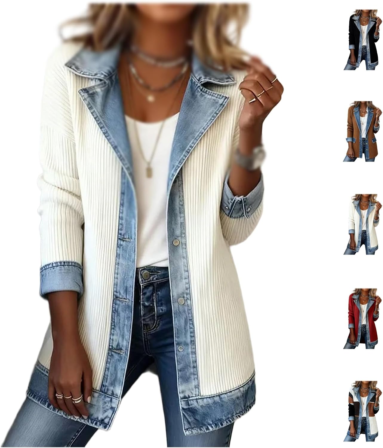 Womens Hooded Shirt Jacket, Patchwork Plaid Shacket Coat, Button Front Long Sleeve Casual Daily Outerwear for Spring Fall
