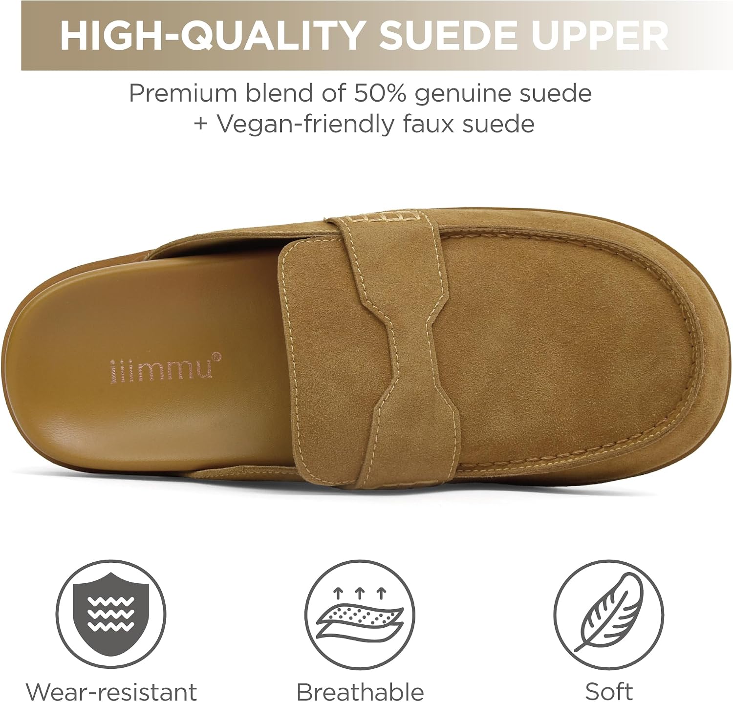 iiimmu Women's Suede Mule Loafers Backless Slip On Flats Casual Round Toe Comfort Slides