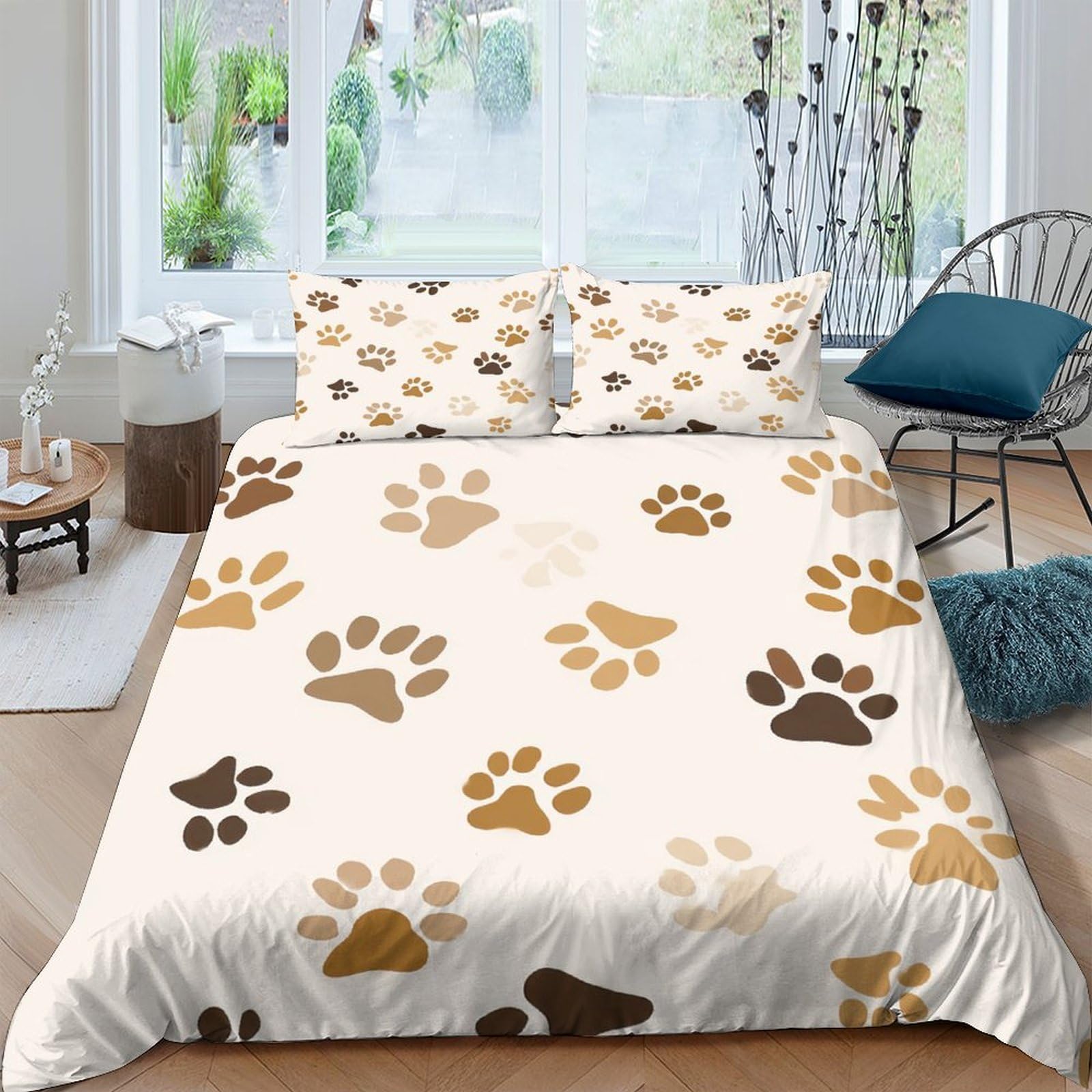 Ctjqhvkz Style-3 3D Printed Paw Print Fitted Sheet Microfiber Soft Breathable Animal Tracks Bed Cover For Bedroom Guest Room Decor Single（135X200cm）