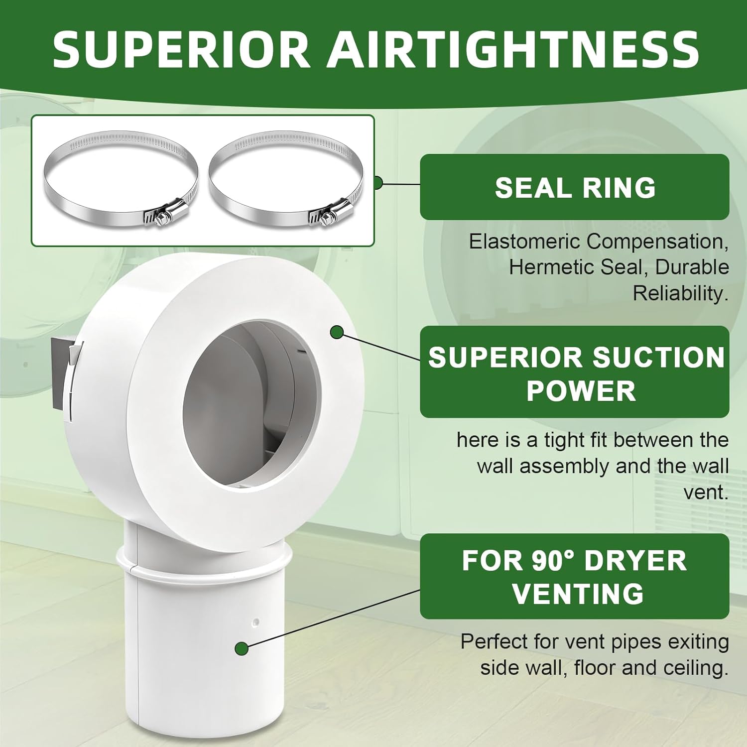90°Magnetic Dryer Vent Coupling-Quick Connection and Disconnection Strong Magnet Self-Alignment Design Quick-Installation Dryer Magnetic Vent Connector Dryer Vent Connector Kit(White) - Image 3