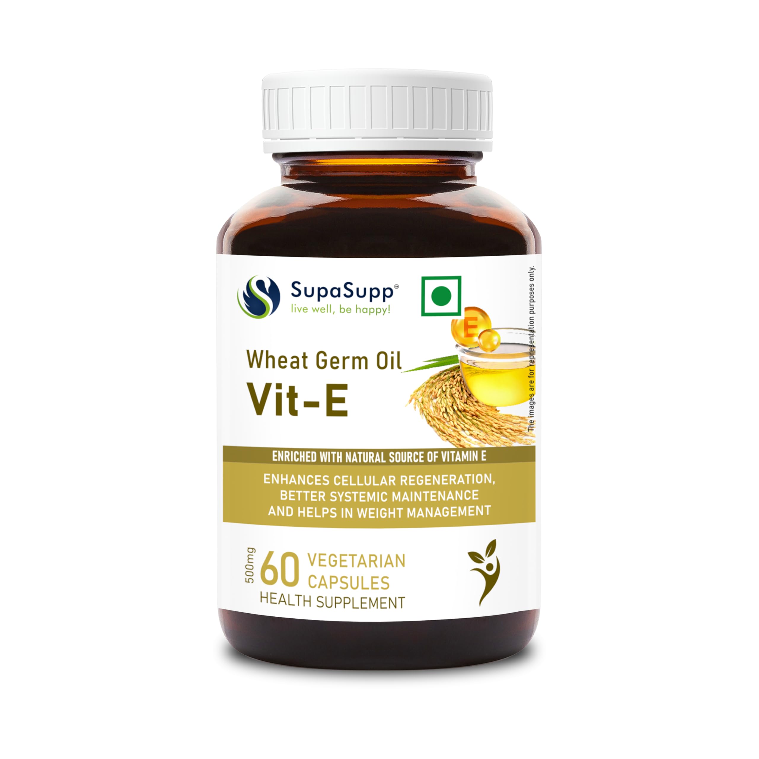 SupaSupp Wheat Germ Oil Vit - E | Enhances Cellular Regeneration, Better Systemic Maintenance And Helps In Weight Management | Vitamin E | Health Supplement | 60 Veg Cap, 500 mg (B0DF2843Y9) Amazon Price History, Amazon Price Tracker