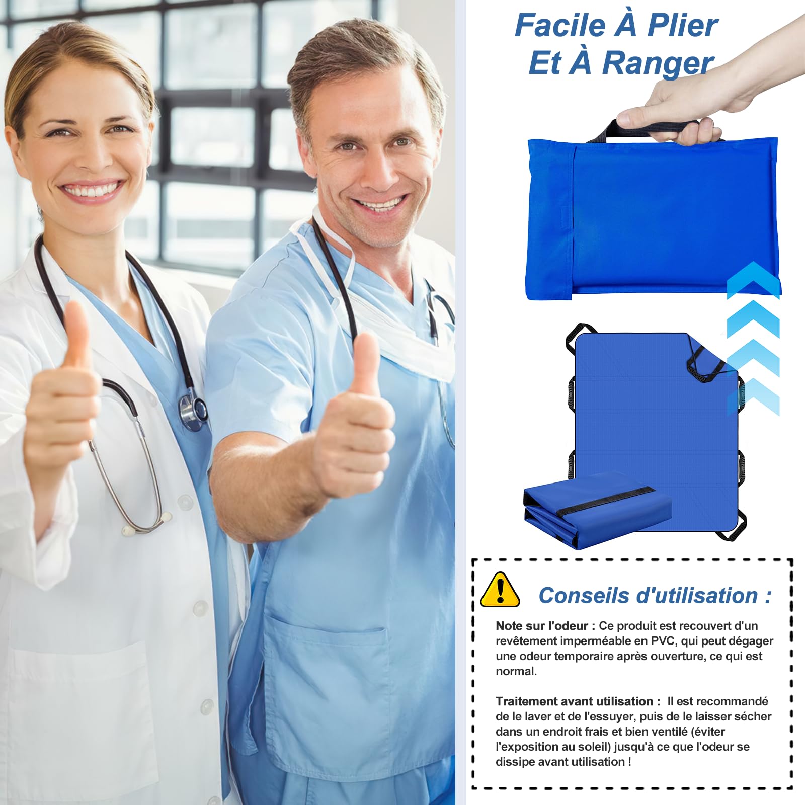 Drap De Glisse Pour Personnes Ãgées 100 * 120 Cm, Slide Sheet With 8 Handles, Patient Transfer Sheet Pour Lève Personnes Pour Personnes Âgées Et Alitées Et People With Disabilities (bleu)