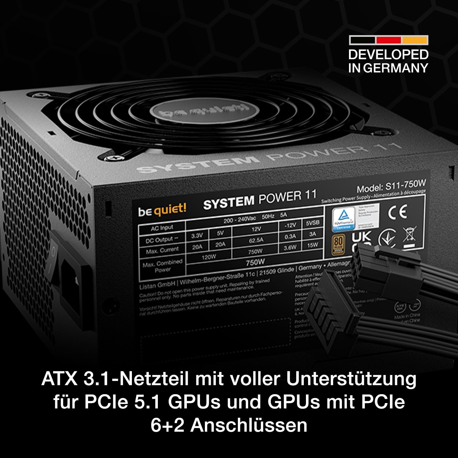 be quiet! System Power 11 750W Netzteil, ATX 3.1-Netzteil, volle Unterstützung für PCIe 5.1 GPUs, 120mm be quiet! Lüfter, Starke 12V-Leitung, DC/DC-Wandler, 80 Plus® Bronze Effizienz