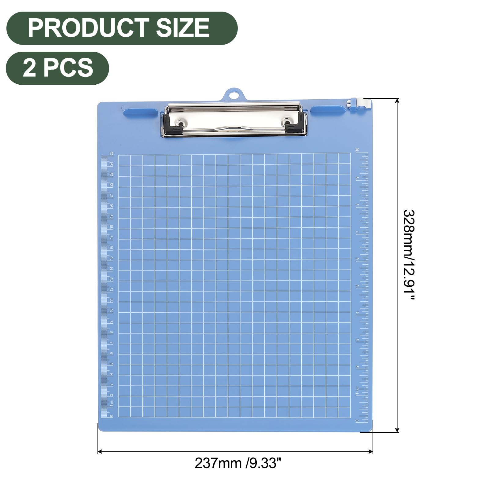M&G 2 Pcs Plastic Clipboards 12.9 x 9.3 Inch, Ruler Clip Boards with Low Profile Metal Clip Holds 110 Sheets of A4 Letter Size Paper for Office Classroom, Blue - Image 2
