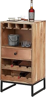 WOMO-DESIGN szafka na wino z uchwytem na kieliszki i szuflada, 45x90x40 cm, unikatowa, recznie robiona, regal na 8 butelek, szafka kuchenna z litego drewna/metalowa rama, regal na butelki regal na wino kredens