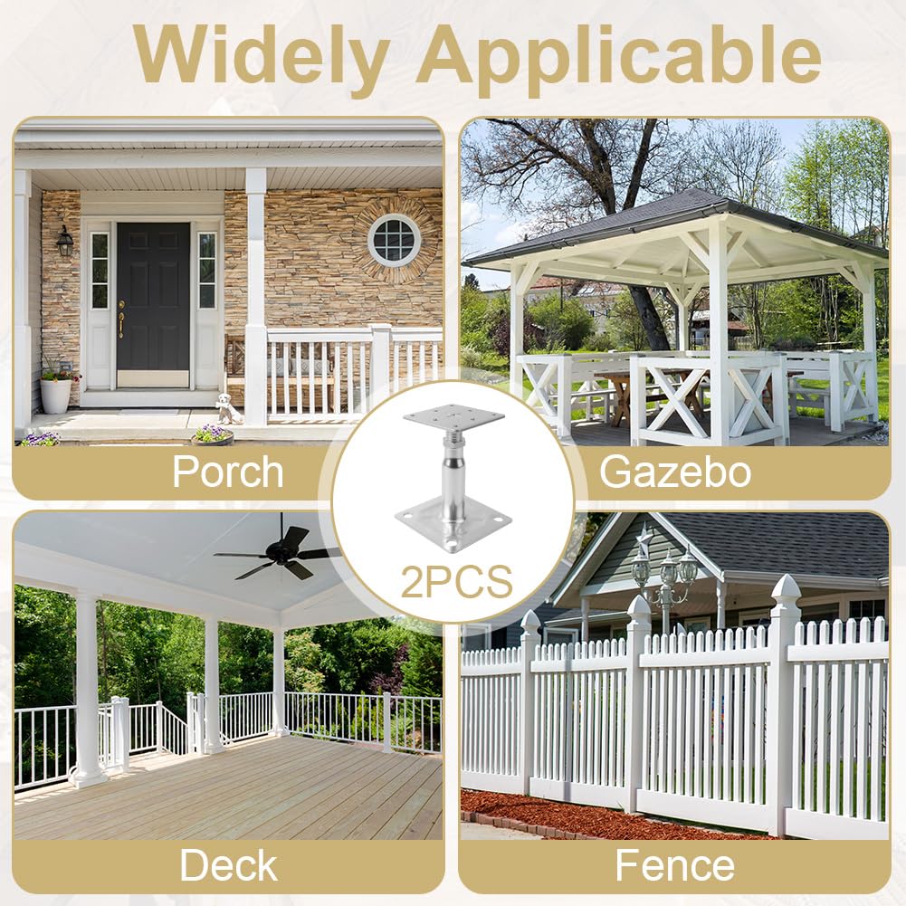 2PCS Adjustable Elevated Post Base Support, 100-150mm Galvanised Adjustable Elevated Post Base Support, Height Adjustables Elevate Post Bases Supports for Pergolas, Awning Supports, Balconies — view 7