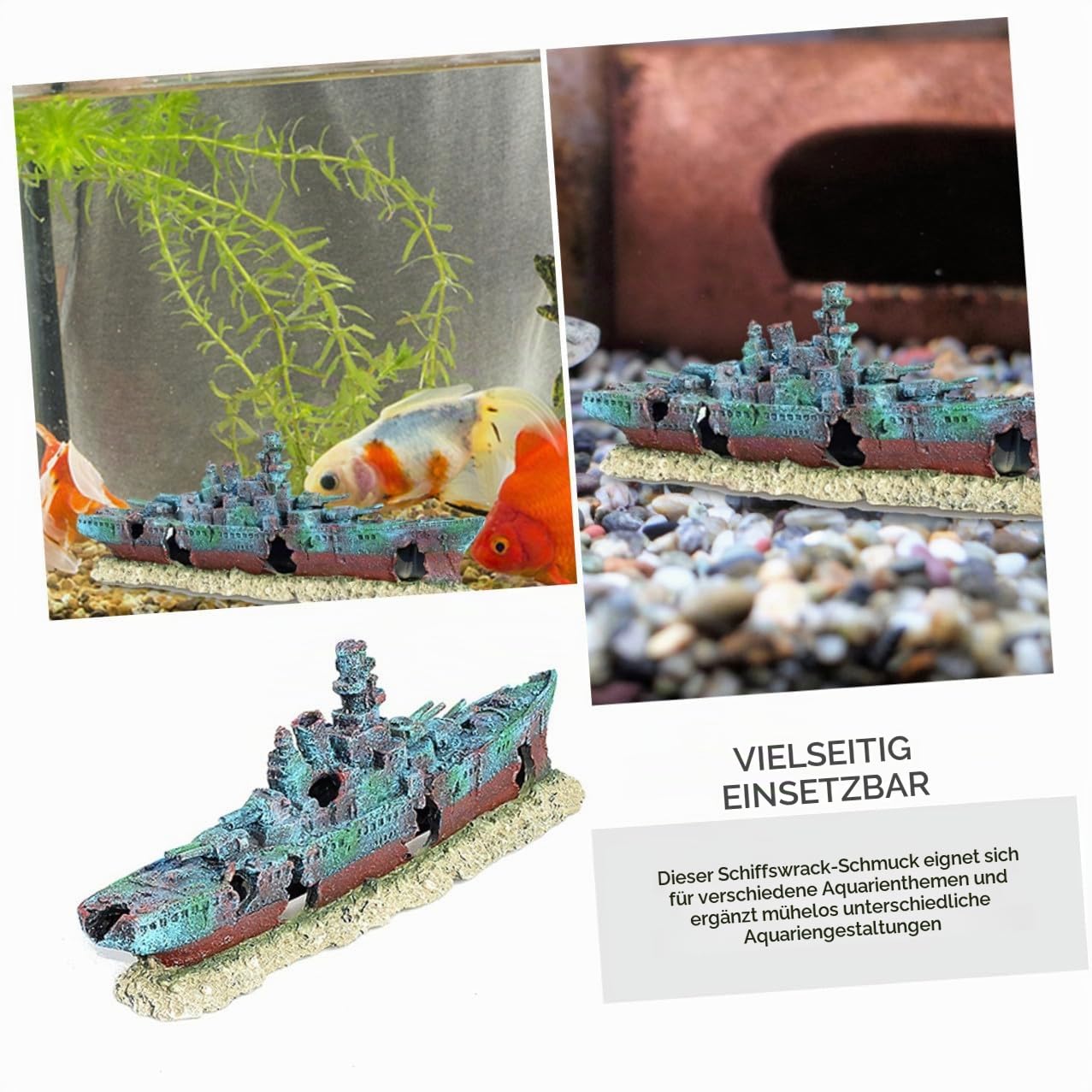 ORFOFE Schiffswrack Aquarium Dekoration Resin Realistische Versunkene Kriegsschiff attrappe Wasserdichtes Unterwasser Ornament Versteck für Fische Maritimes Aquarium deko Element