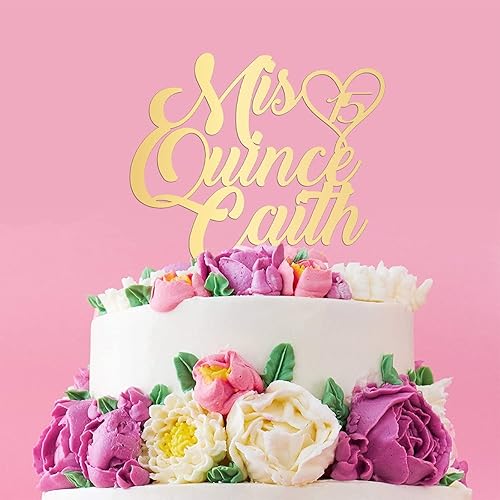 Miniatura 5 de Decoración de pastel de cumpleaños con nombres personalizados, números Mis membrillo feliz 15 cumpleaños no comestible para tartas, suministros para