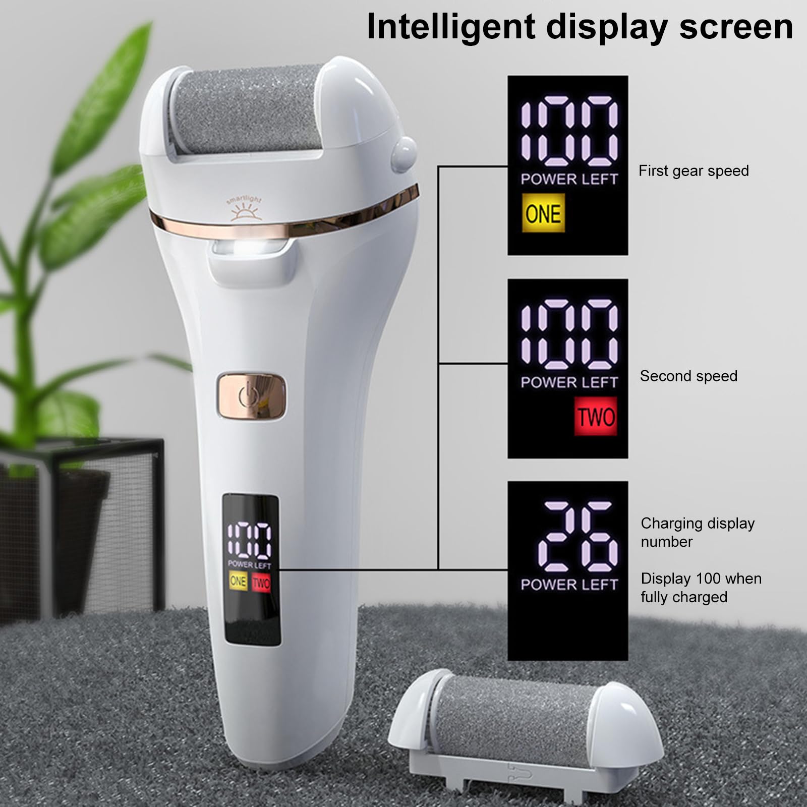 Layhou Electric Foot Grinder with LED Light Callus Remover Dead Skin Remover with Digital Display Foot Care Machine Pedicure Tool with 2 Grinding Heads 2 Adjustable Speeds