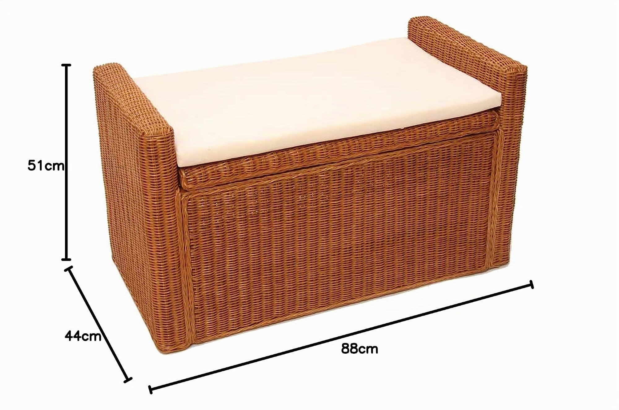 Baule panca contenitore M92 rattan 44x88x51cm colore legno con cuscino