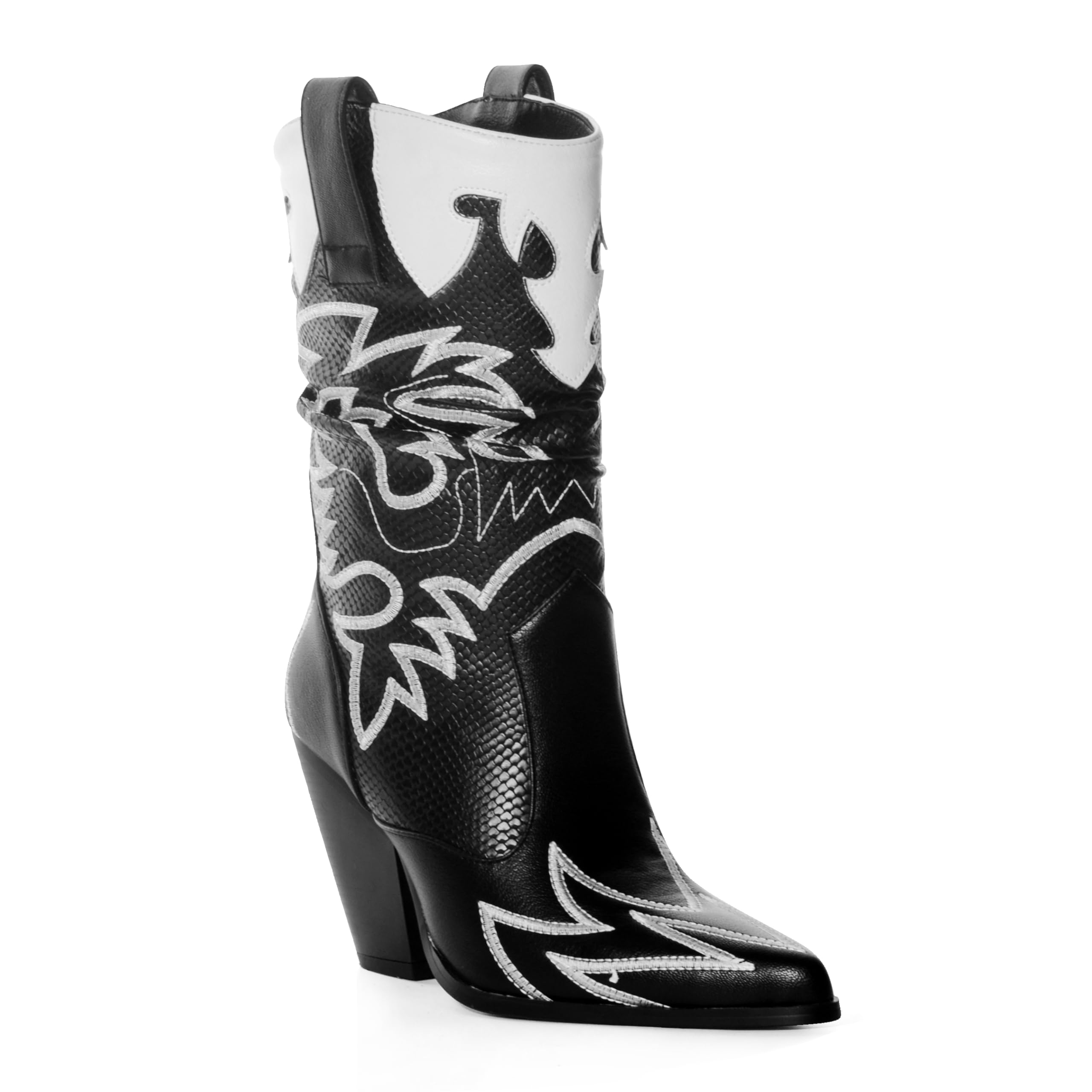 ANN CREEK Women's Cowboy Boots Cowgirl Mid Calf Knee-high Boots Contrast Embroidery Pointed Toe Chunky Heel Western Wide Calf