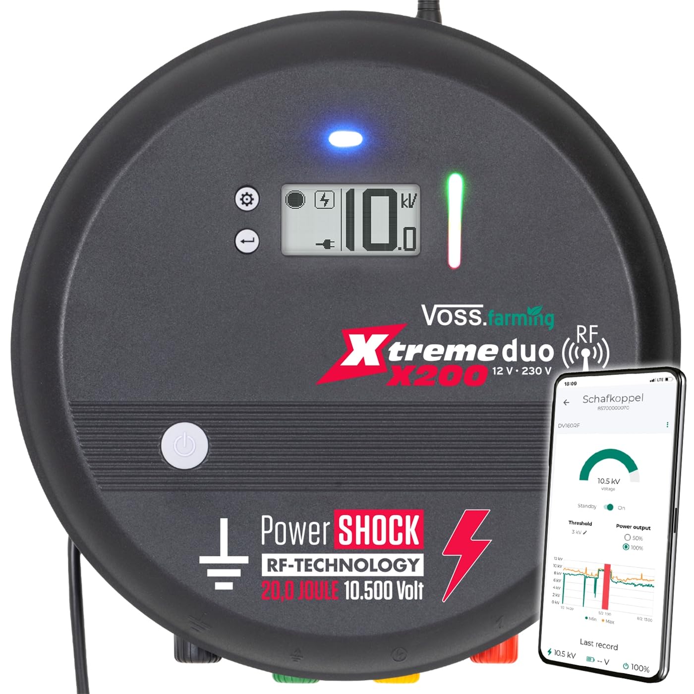 VOSS.farming Weidezaungerät Xtreme Duo X200 RF, 12V/230V, 20J, für Profis, sehr stark, fernsteuerbar