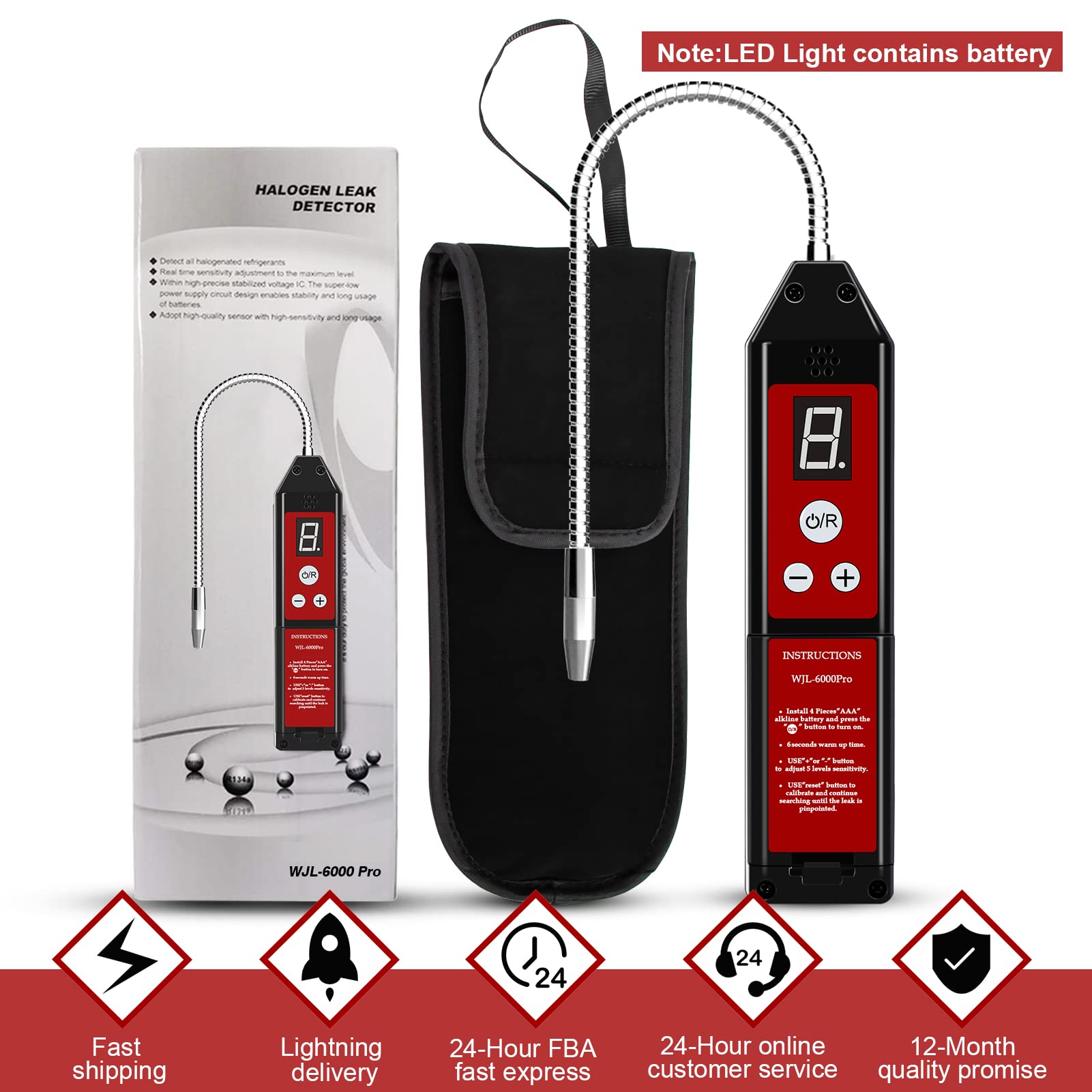 Kältemittel Lecksuchgerät, WJL-6000 PRO Halogen Detektor Lecksuchgerät Freon-Gaslecktester HVAC-Klimaanlage R22 R410A R134A R1234YF FCKW HFCKW HFKW-Anzeige Freon-Sniffer