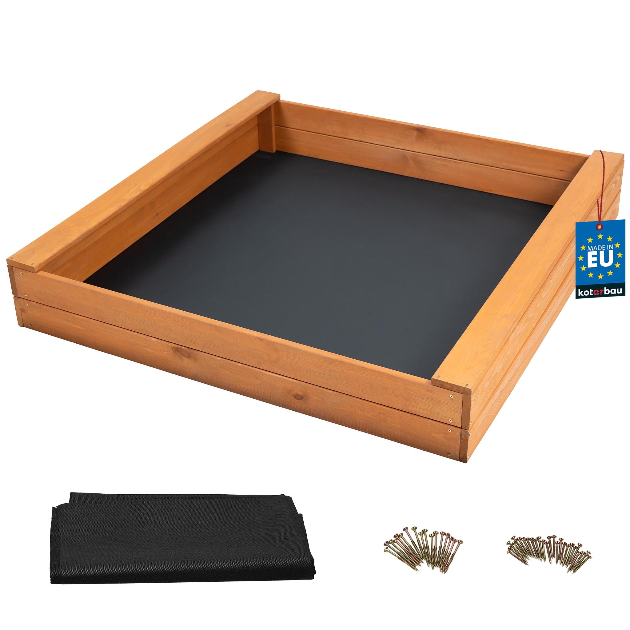 KOTARBAU® Arenero con banco – 120 x 120 cm – Caja de arena de madera – Caja de arena con 2 bancos – Juguete de jardín para niños – con vellón de arena – Pino – impregnado – Marrón