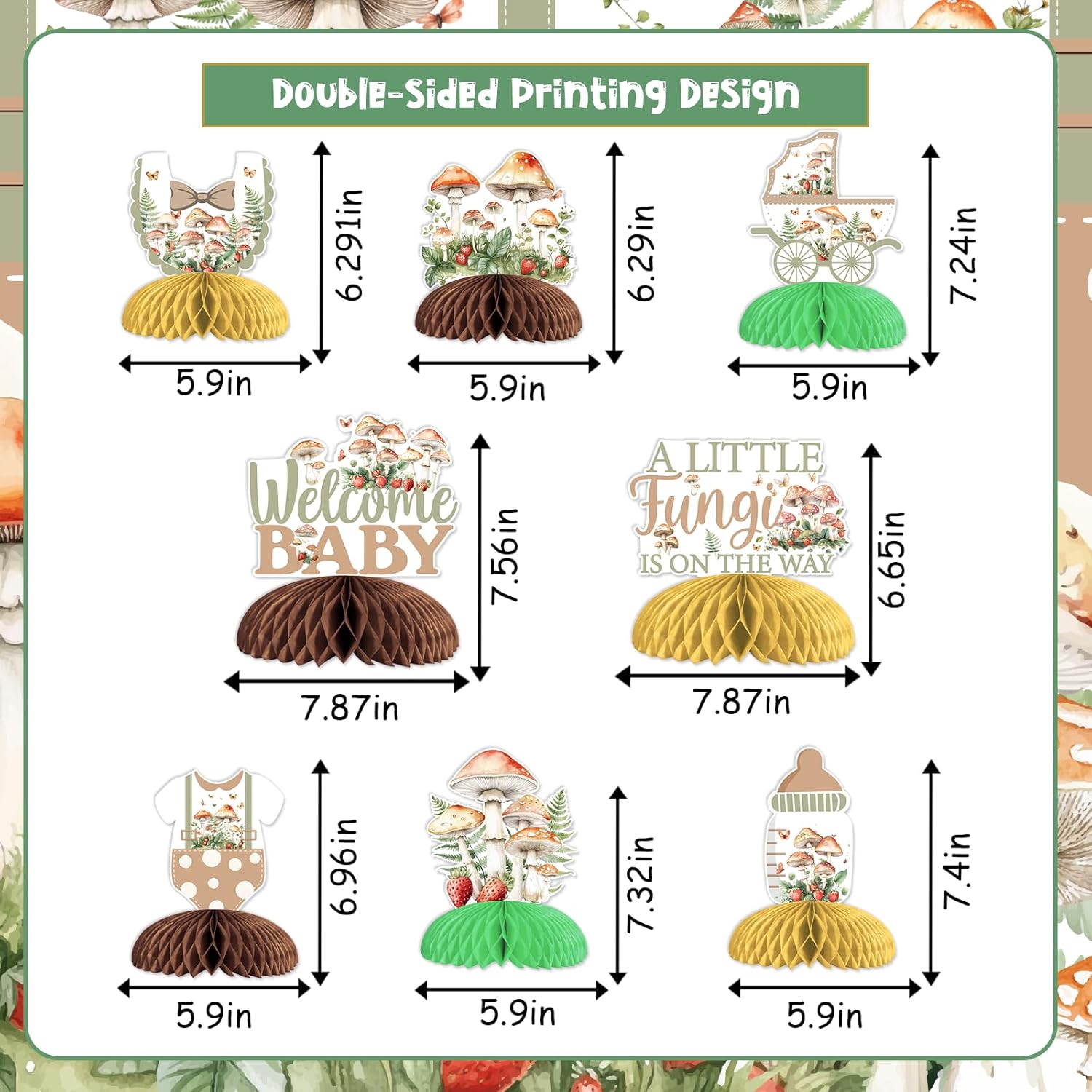 Funmemoir Mushroom Baby Shower Decorations - 8PCS Honeycomb Centerpieces, A Little Fungi is on the Way Fairy Forest Woodland Wildflower Mushroom Baby Shower Gender Reveal Party Supplies