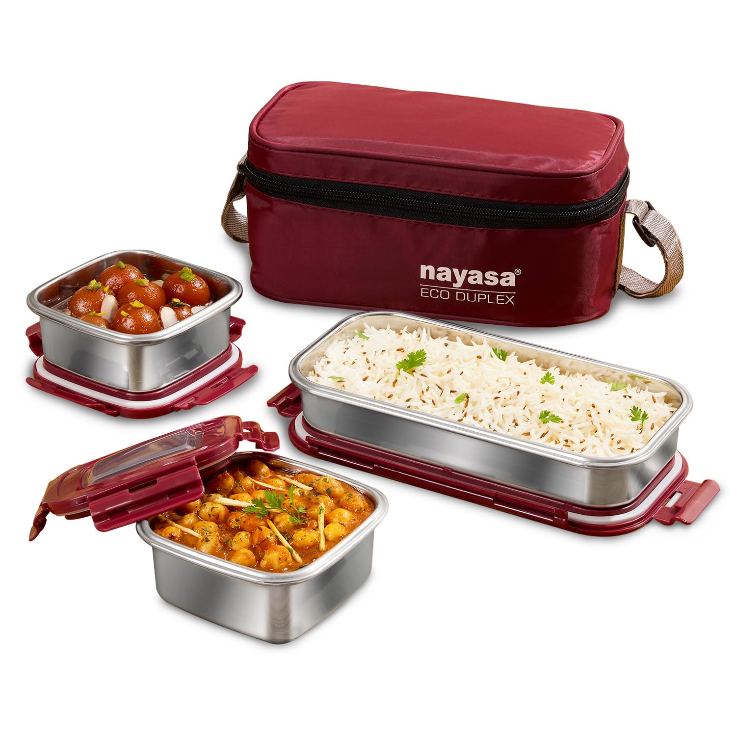 Nayasa Fiambrera Eco Duplex, color rojo, 350 ml (acero inoxidable)
