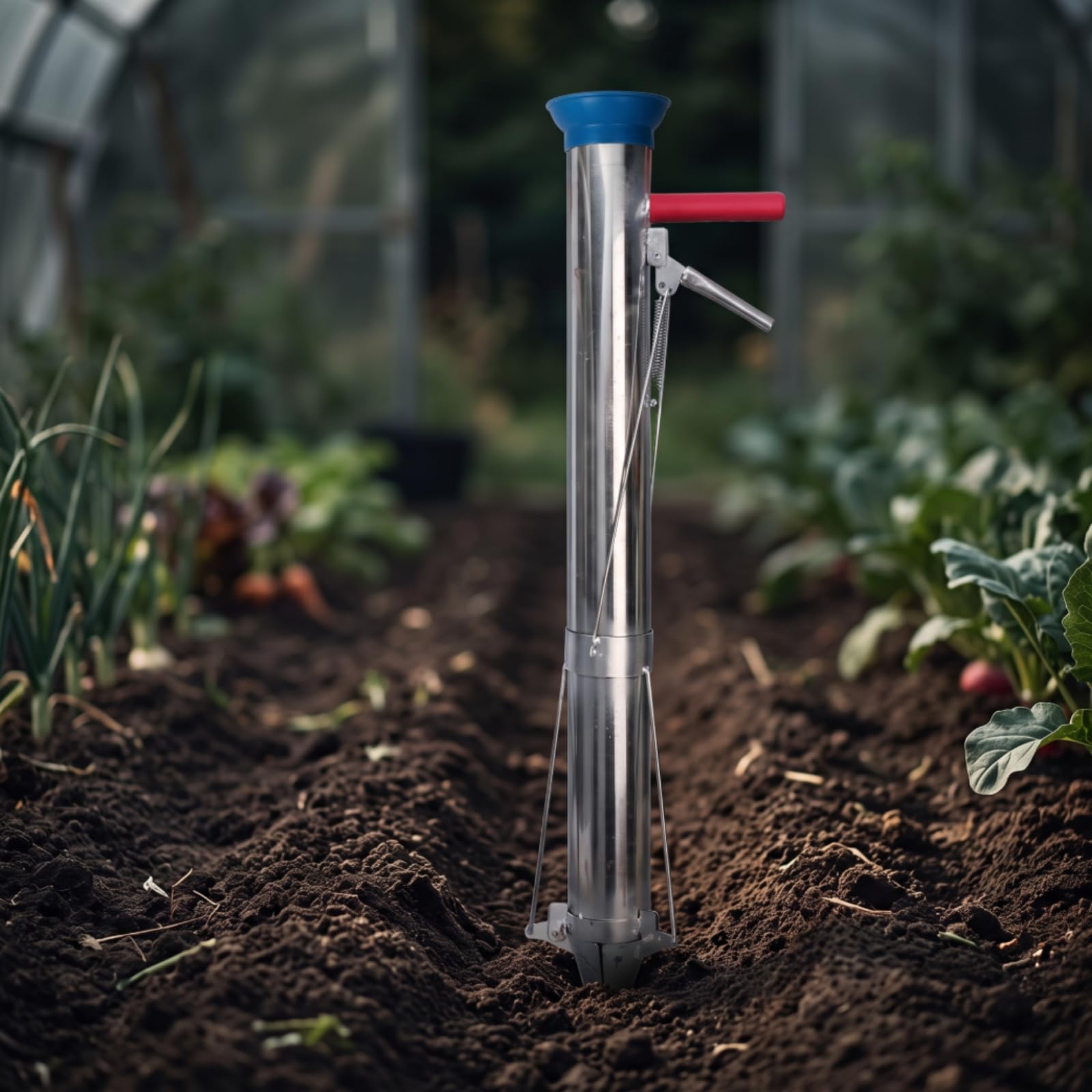 Trasplantador Plantones Metálico Herramienta Trasplante Manual Cómodo Plantador Bulbos para Agricultores, Jardineros, Grande, Acero Inoxidable Engrosado con Doble Mango Y Pedal