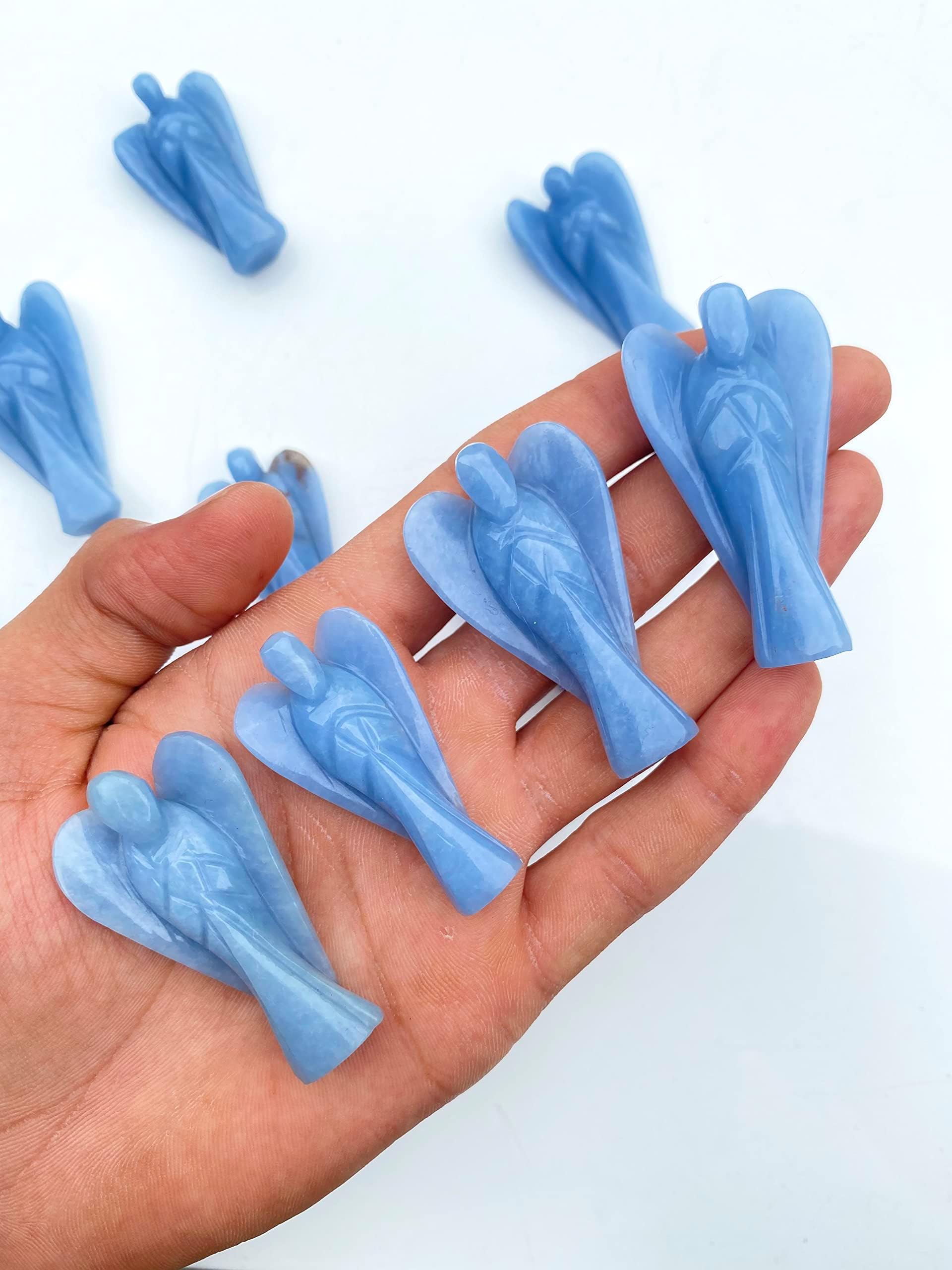 Angelite Angel - Crystal Angel - Gemstone Angel - Carved Angel - angelite Stone - Free Standing Guardian Angel 2 inche