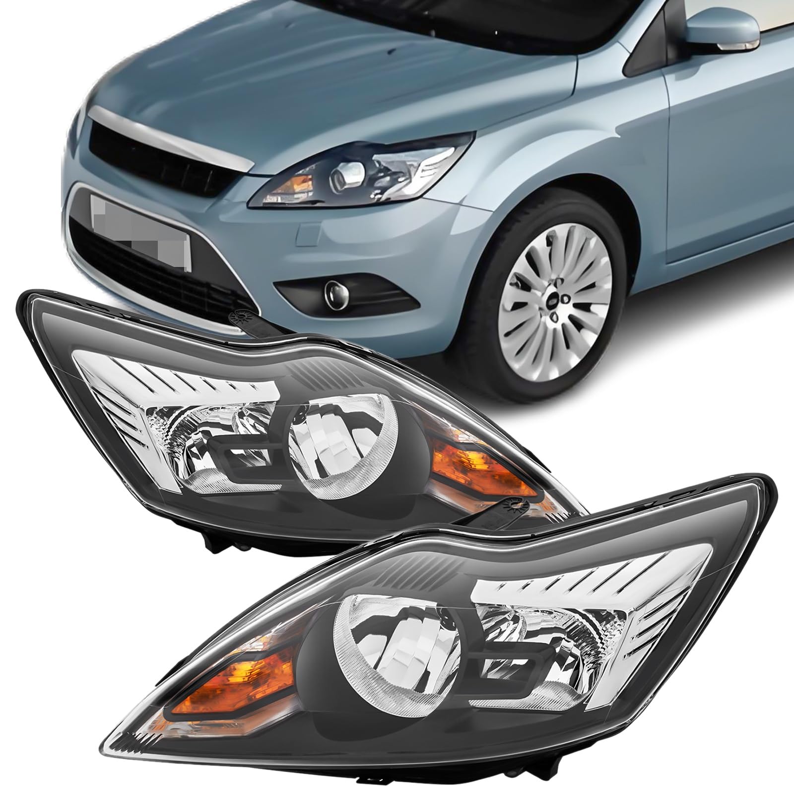 2x Front Scheinwerfer für Ford Focus II MK2 Facelift Schwarz Hauptscheinwerfer