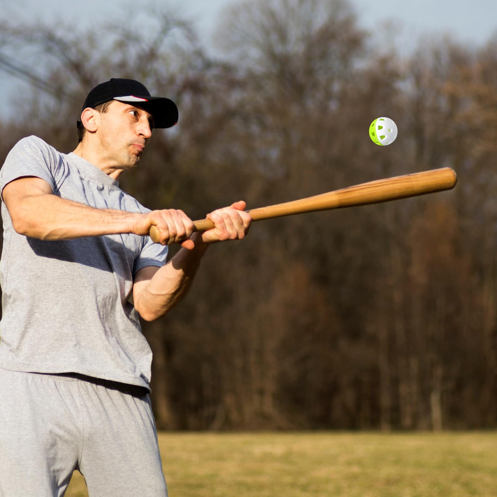 VioraWhite Übungs-Basebälle, klein, Kunststoff, leicht, hohl, mit Kordelzug-Tasche zum Schlagen, Baseball-Schlagtraining, für drinnen und draußen