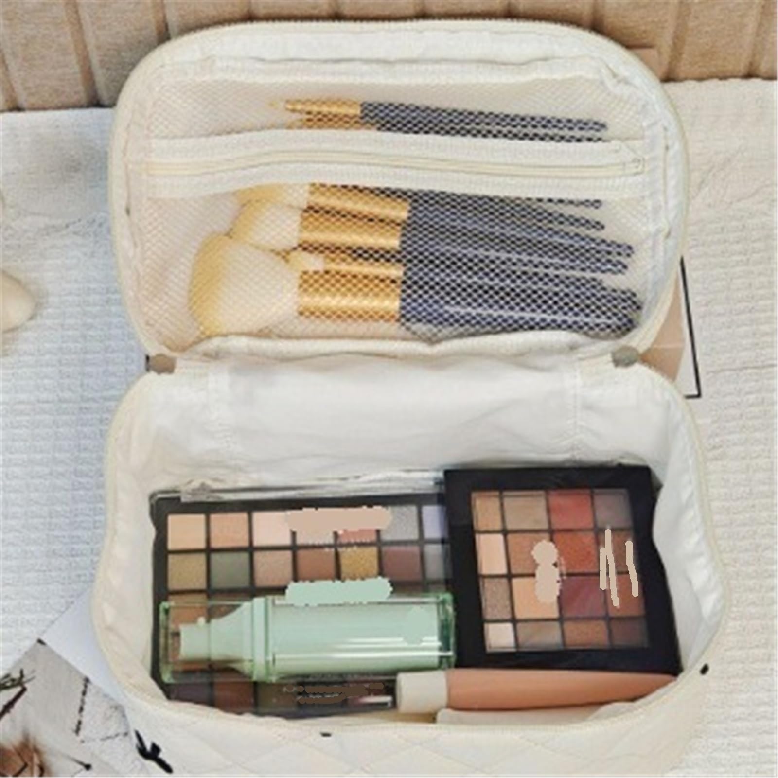 Borsa for il trucco portatile da donna, grande capacità, borsa da viaggio for articoli da toeletta da donna(White Four-Piece Set)