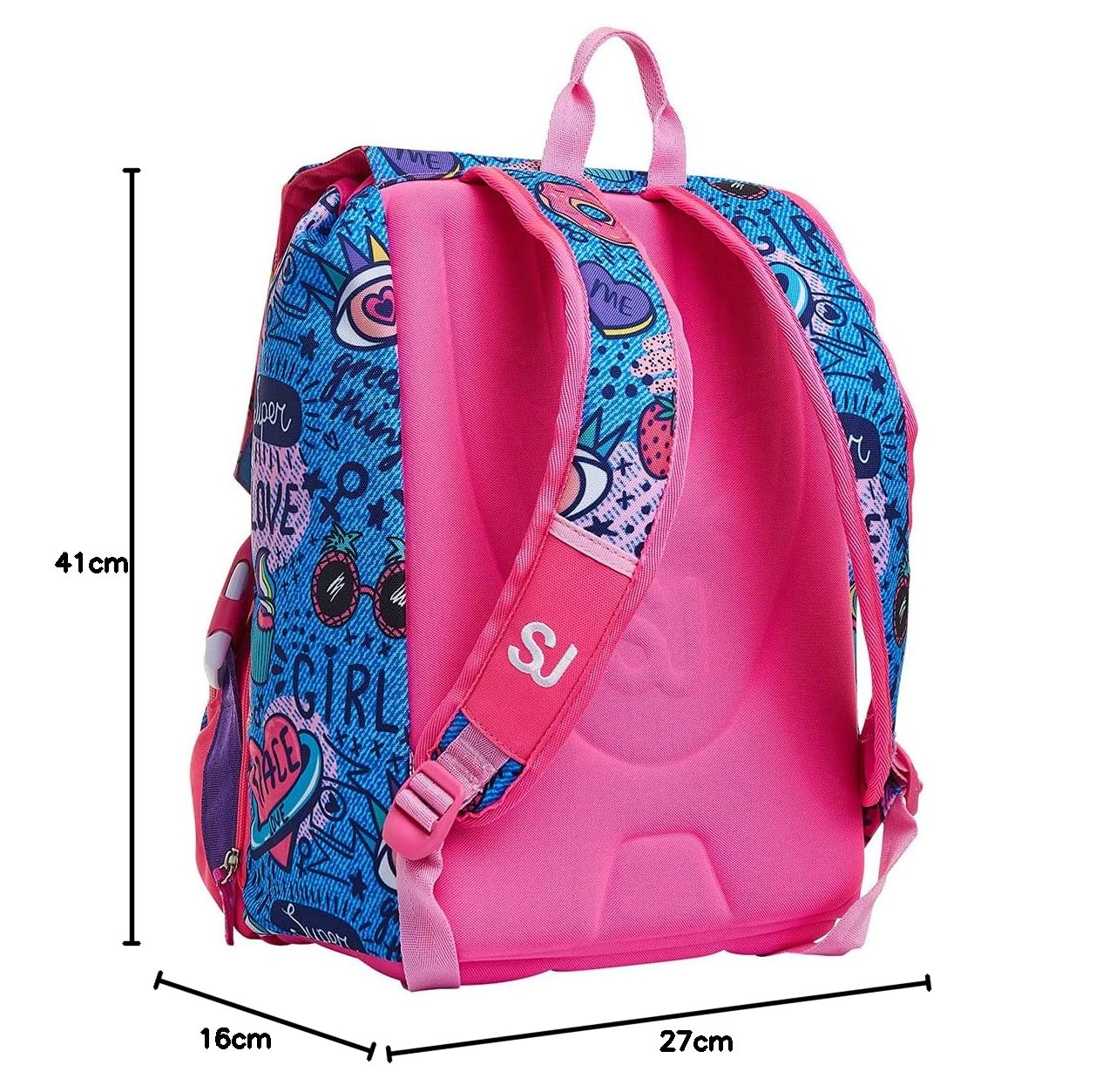 SJ GANG Backpack, Expandable Knapsack, for 1st Grade Kids - Girls&Boys, Large Capacity, For School, Sport & Free Time, with Flip-System Italian Design, pink/pattern
