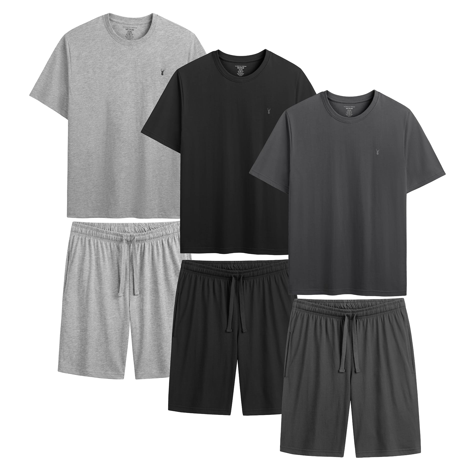 The Essentials Wardrobe Men's Black/Grey 3Pk Shorty Pyjamas - Large