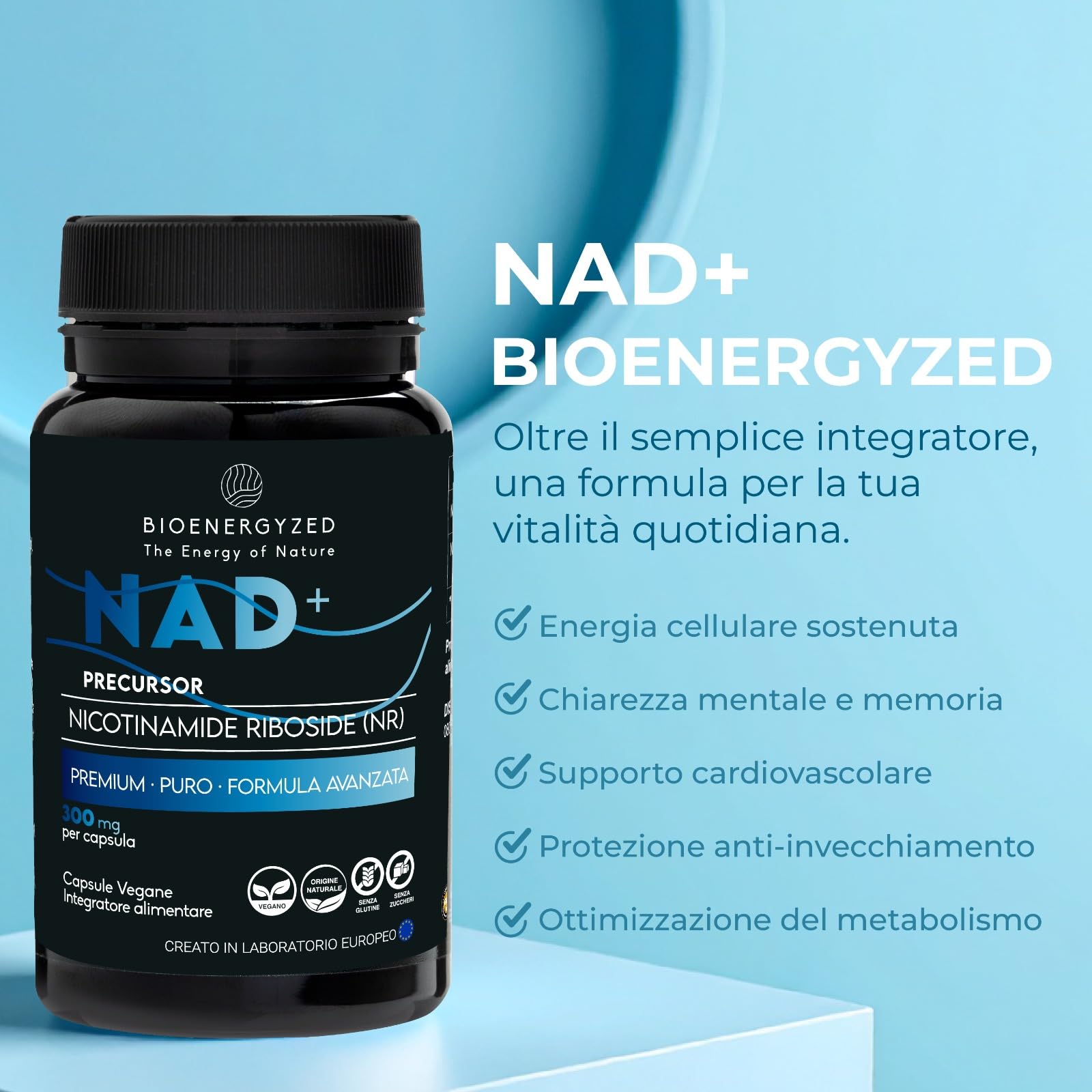 100% Nad Integratore Puro Alta Assorbibilità | Antietà | Sviluppato, Formulato e Prodotto in Europa | NAD+ Nicotinamide Riboside Power Shot | Dose massima Giornaliera, Grado Farmaceutico (30 Capsule)