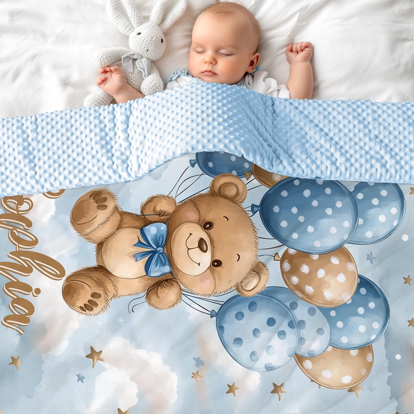 papasgix Personalised Baby Blanket for Newborn, Soft Plush Blankets with Dotted Backing, Custom Baby Blanket with Name Customised Baby Gift for Birthday Baby Shower
